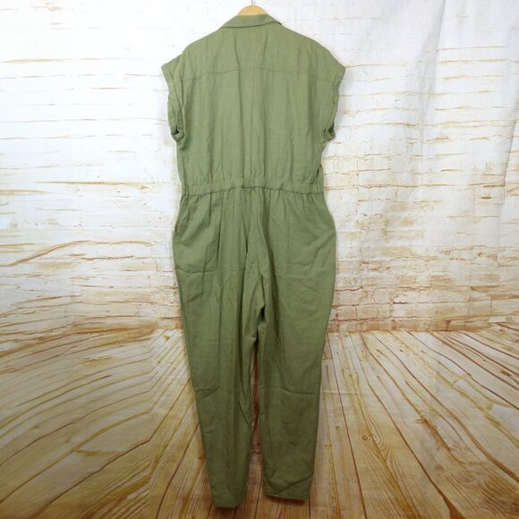 Abercrombie & Fitch Jumpsuit Womens XLT Army Green Short Sleeves Utility Boho - Picture 3 of 11